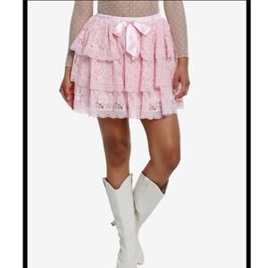 Pink coquette sweet society lace ruffle pink skirt sz l